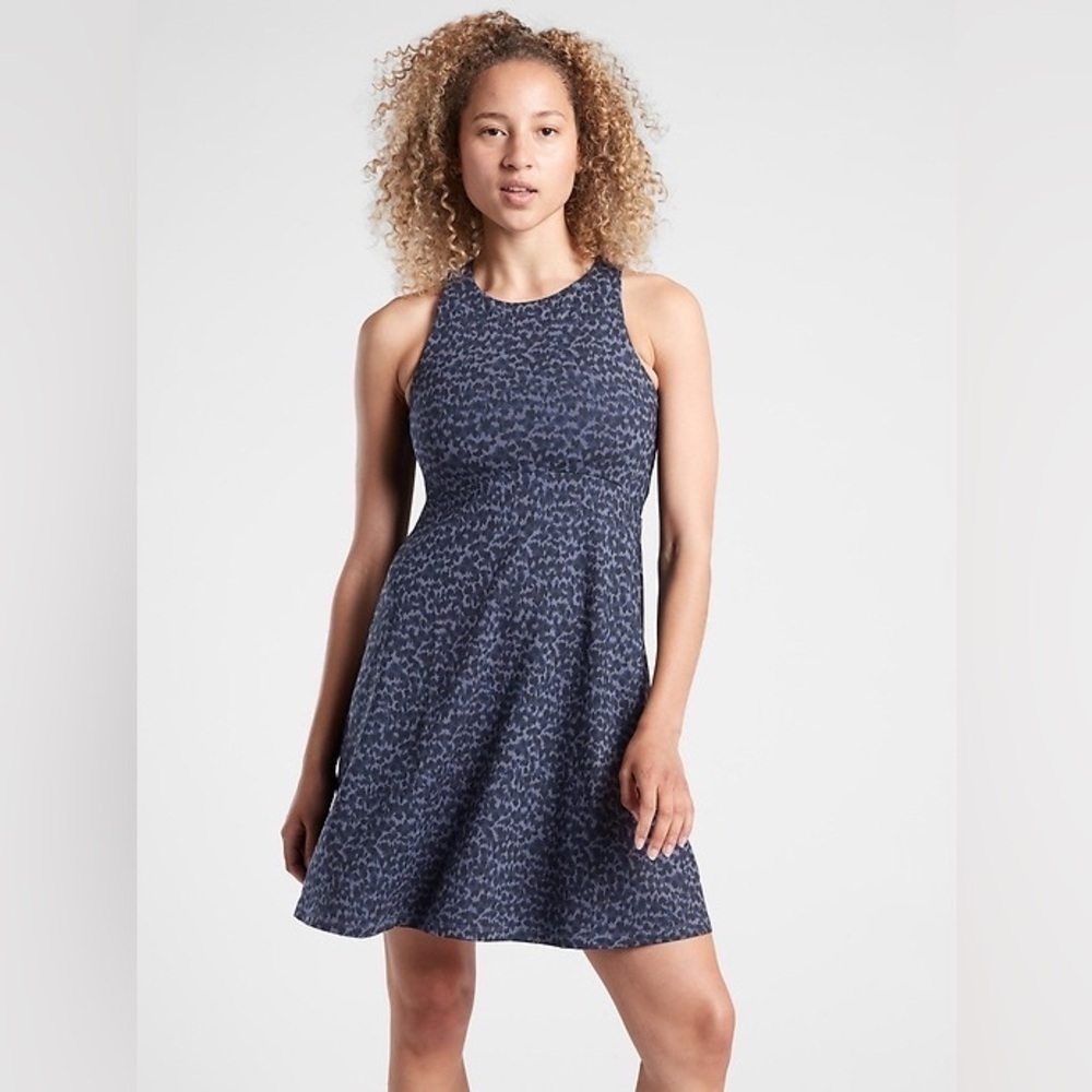 Athleta Santorini Black Blue Leopard Dress Athleisure‎ Casual Pickleball Sz Sm